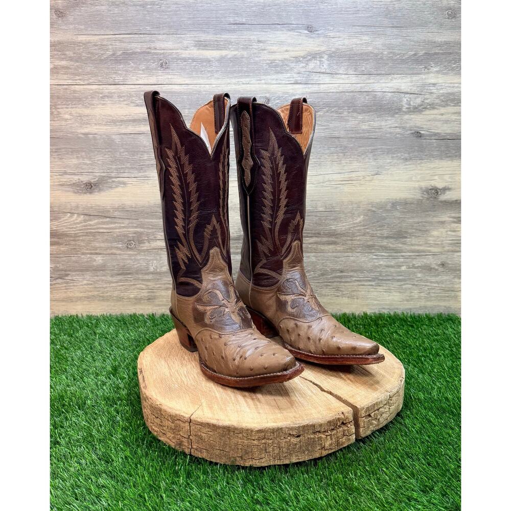 Black Jack Women - Size 6.5B - Two Tone Brown Ostrich Snip Toe Boots 3990 B227